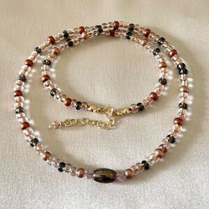 Earth-Tone Minimalist Beaded Layering Necklace -Adjustable Length